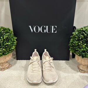 Gold metallic and cream knit Skechers Go cute walking shoes